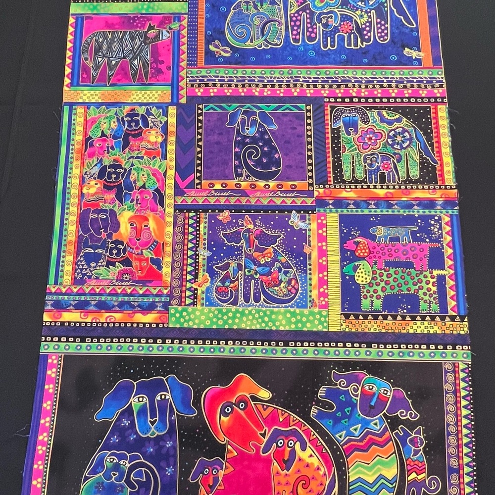 Laurel Burch-“Dogs & Doggies” Panel 24”x44” Fabric